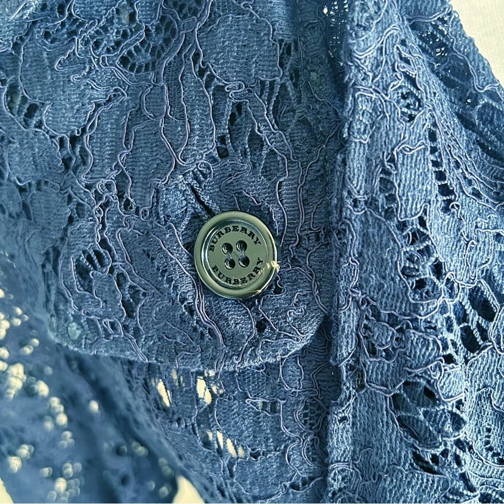 Burberry London Gracehill Navy Blue Lace Trench Coat Size 2 - Picture 10 of 14